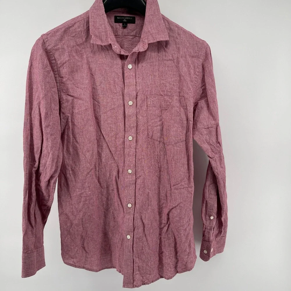Banana Republic Linen Blend Shirt Mens Large Red Slim Fit Button Down Classic‎